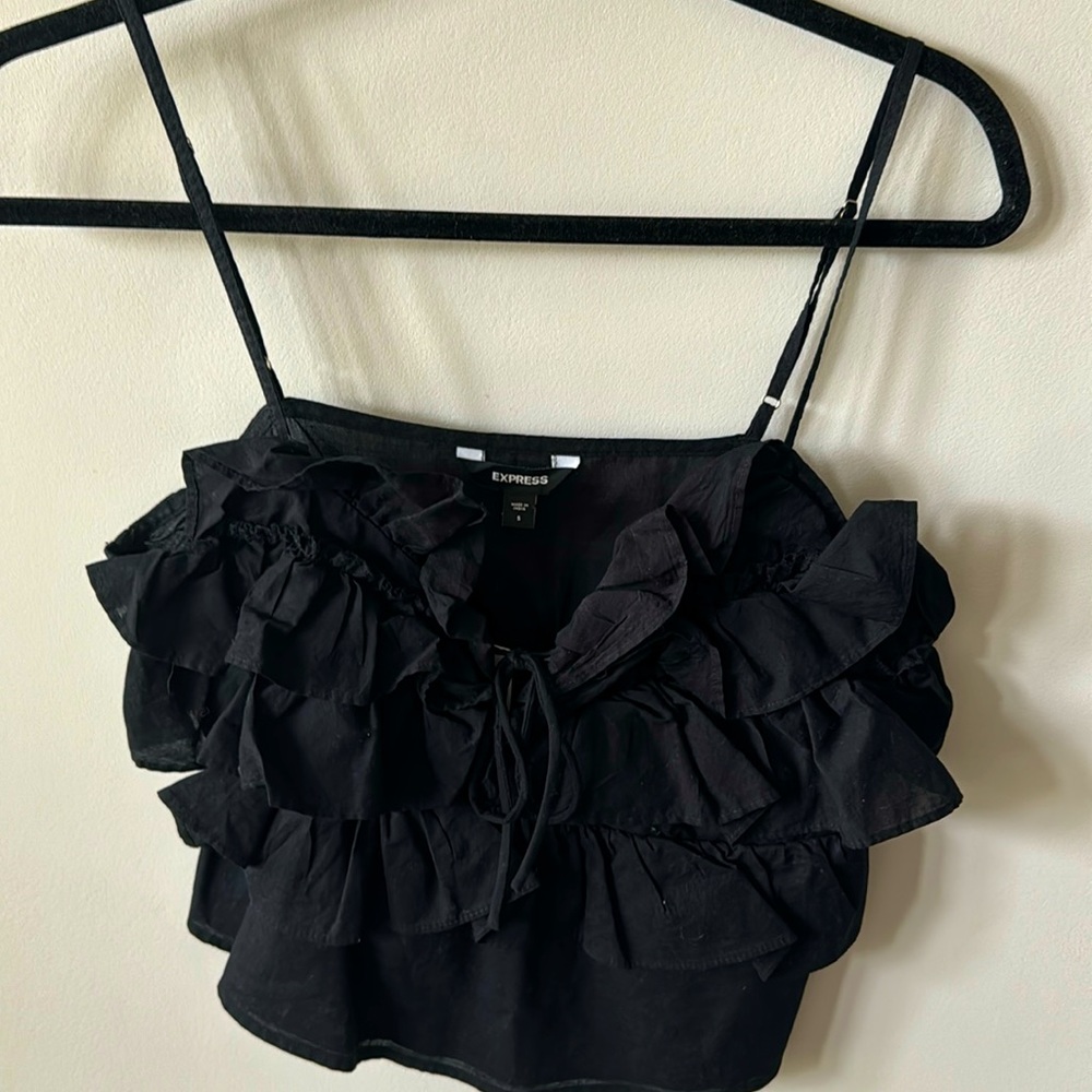 Express cropped black ruffle top - size S
